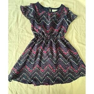 Lavender Girls Floral Dress Sz10 Navy Blue Short Sleeve Casual Pullover A-Line